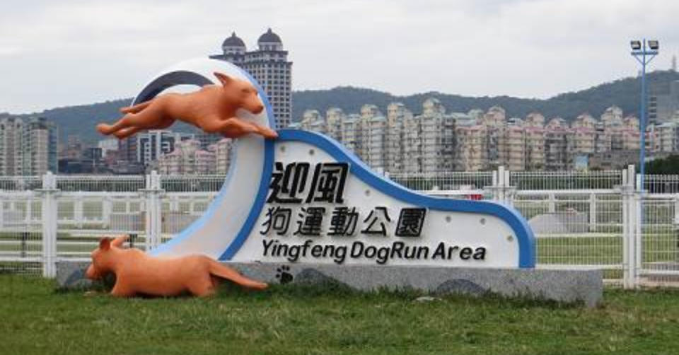 迎風狗運動公園位於河濱公園，是全台灣第一座專屬於狗狗的公園，寬廣的草坪讓毛孩可以盡情奔跑