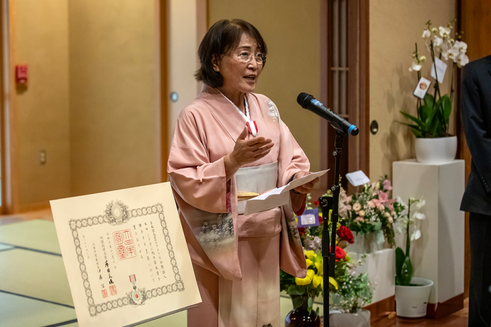 Shigeko Honda awarded the prestigious Order of the Rising Sun, Silver Rays at UWF Japan House celebration.