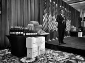 <p>A Secret Service agent stands guard next to a table of Donald Trump-branded products ahead of the candidate’s election night press conference on March 8 in Jupiter, Fla. (Photo: Holly Bailey/Yahoo News) </p>