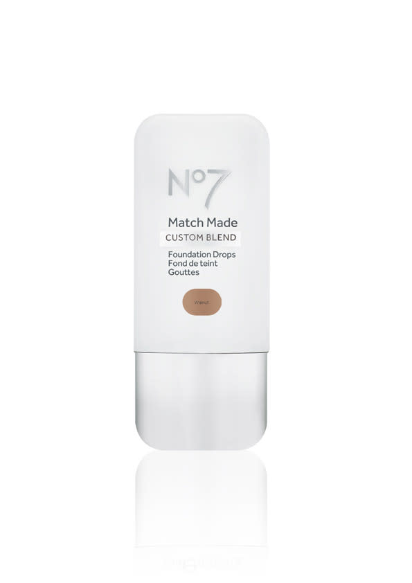 <p>No7’s gone and made your hunt for the perfect foundation shade SO much simpler: Head into any Boots store and ask a staff member to test your exact skin tone. They’ll then match it to the brand’s new custom blend foundation drops, which provide any level of coverage you want with just a few drops. Either mix in with your go-to day cream or primer and your skin will appear beautifully even. There are 25 shades available – so you’re bound to find the perfect shade. </p>