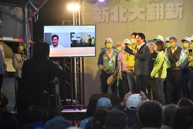 副總統賴清德今天晚間到林口替林佳龍站台，2人透過視訊同台。（呂健豪攝）