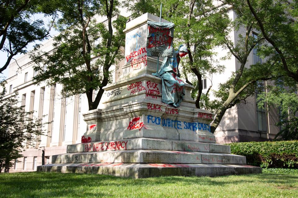 Albert Pike's statue in Washington, D.C., was torn down and vandalized on June 19.