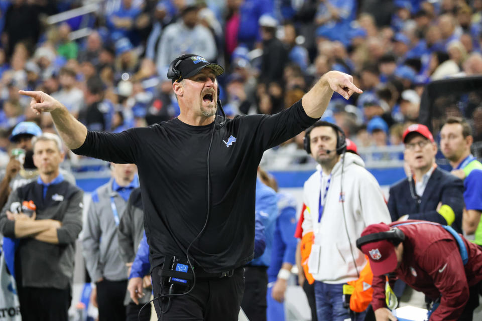 DETROIT, MI - DECEMBER 11:  Detroit Lions head coach Dan Campbell reacts to a call during the second quarter of an NFL football game between the Minnesota Vikings and the Detroit Lions on December 11, 2022 at Ford Field in Detroit, Michigan.  (Photo by Scott W. Grau/Icon Sportswire via Getty Images)