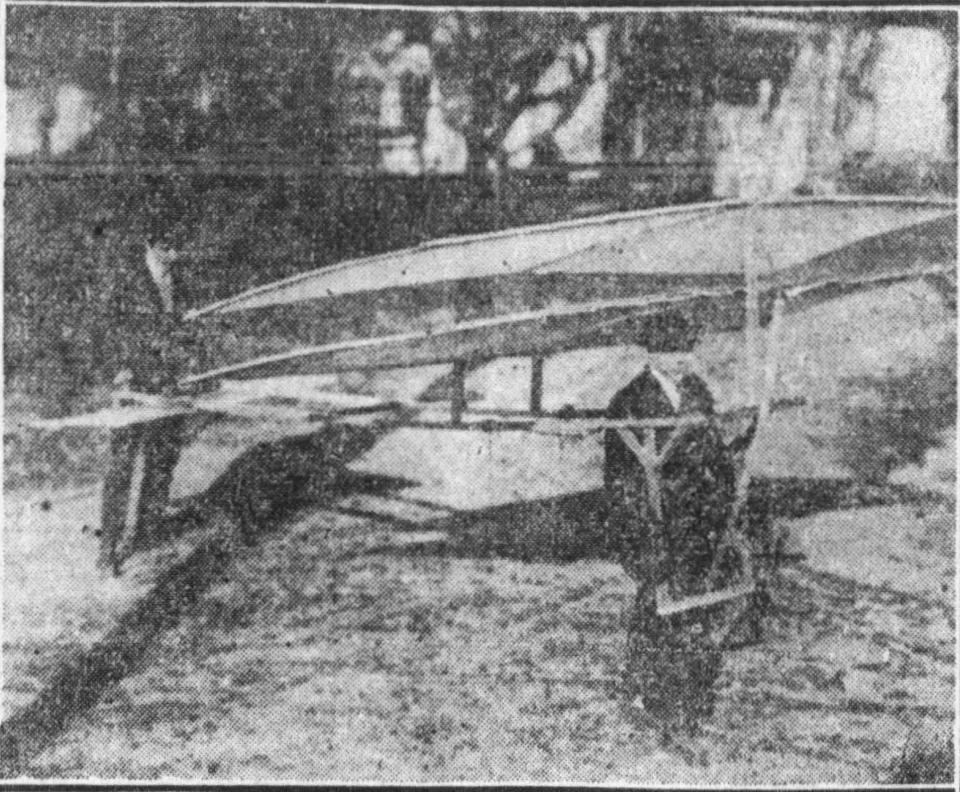 Joseph Anderson attempts to fly with his glider in 1914.