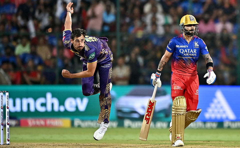 Mitchell Starc, pictured here in action for Kolkata Knight Riders in the IPL.