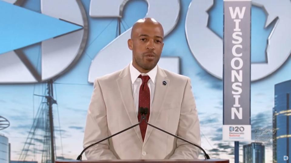 <div class="inline-image__title">1267061889</div> <div class="inline-image__caption"><p>Wisconsin Lieutenant Gov. Mandela Barnes announces the Wisconsin delegates during the Democrats' virtual convention on August 18, 2020. </p></div> <div class="inline-image__credit">Handout</div>