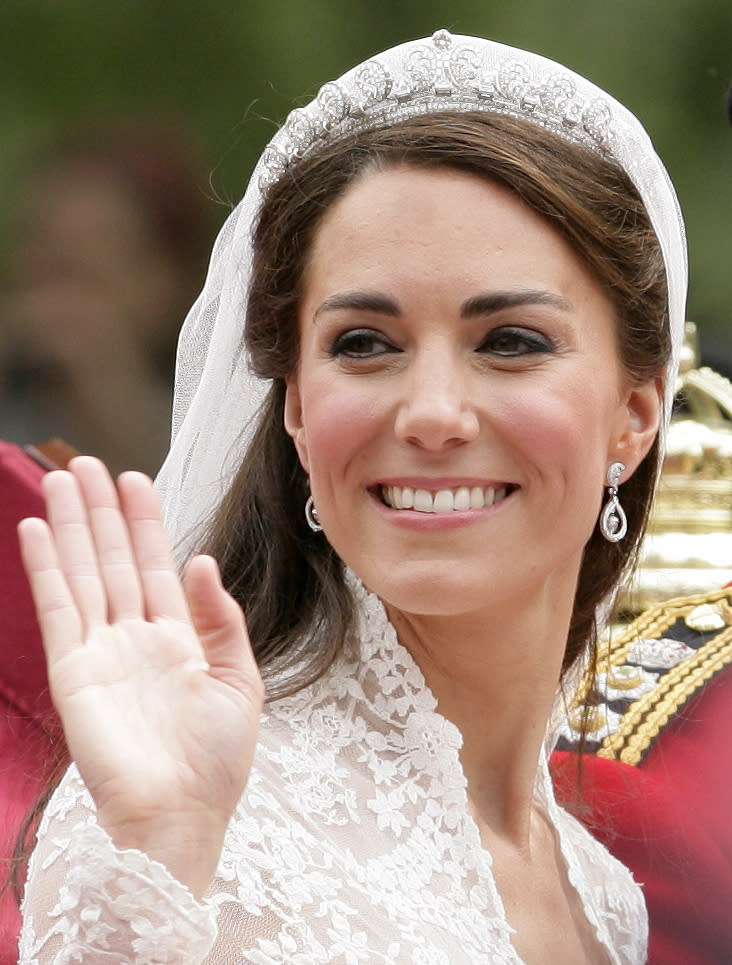 Kate wore the Cartier Halo tiara on her wedding day in 2011. Photo: Getty