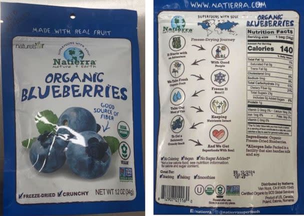 PHOTO: The FDA issued a recall for Natierra Organic Freeze-Dried Blueberries, July 14, 2022. (FDA)