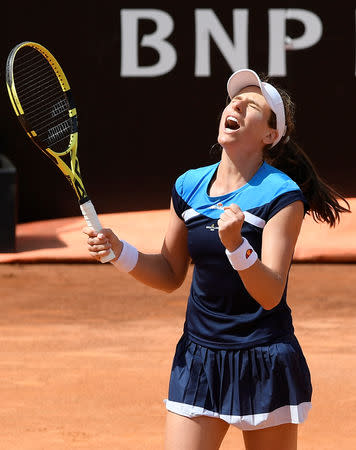 Tennis - WTA Premier 5 - Italian Open - Foro Italico, Rome, Italy - May 18, 2019 Britain's Johanna Konta celebrates winning her semi final match against Netherlands' Kiki Bertens REUTERS/Giuseppe Maffia