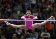 <p>Lauren Hernandez competes on the uneven bars during Day 2 of the 2016 U.S. Women’s Gymnastics Olympic Trials at SAP Center on July 10, 2016 in San Jose, California. (Photo by Ezra Shaw/Getty Images) </p>