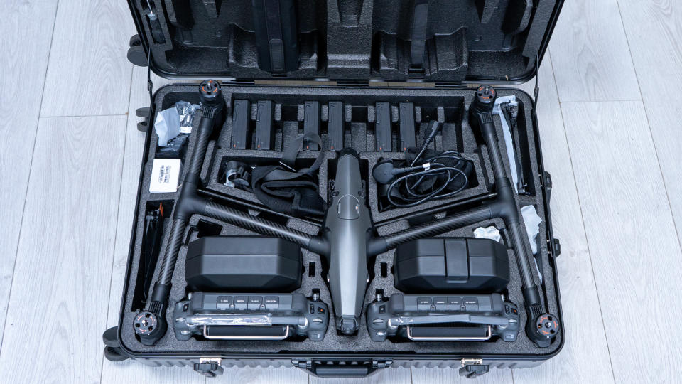 DJI Inspire 3 drone in case on floor with all accessories