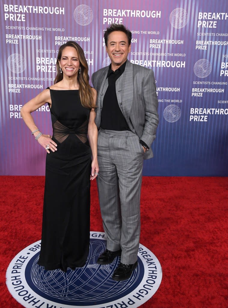 LOS ANGELES, CALIFORNIA - APRIL 13: Susan Downey, Robert Downey Jr. arrives at the 10th Annual Breakthrough Prize Ceremony at Academy Museum of Motion Pictures on April 13, 2024 in Los Angeles, California.