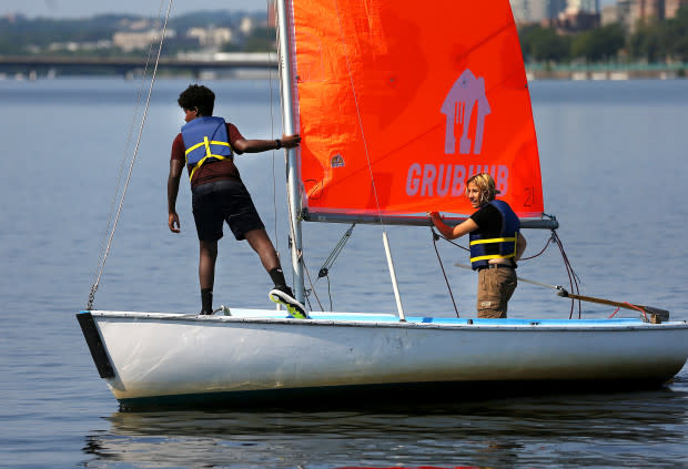A sailboat docking as part of Community Boating on the Charles River.<p>Getty Images</p>