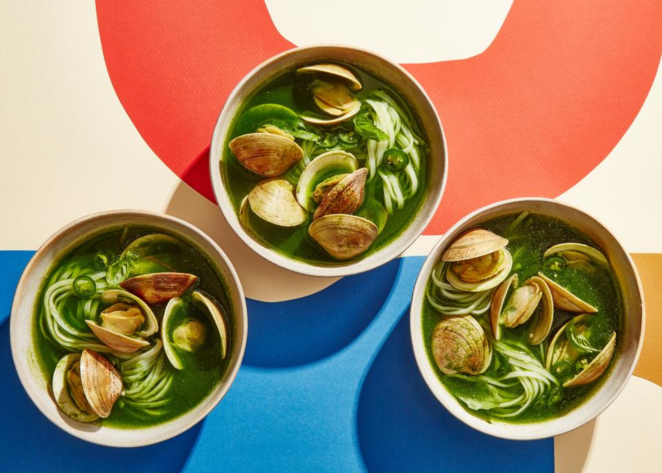 The Greenest Coconut Curry with Clams and Rice Noodles