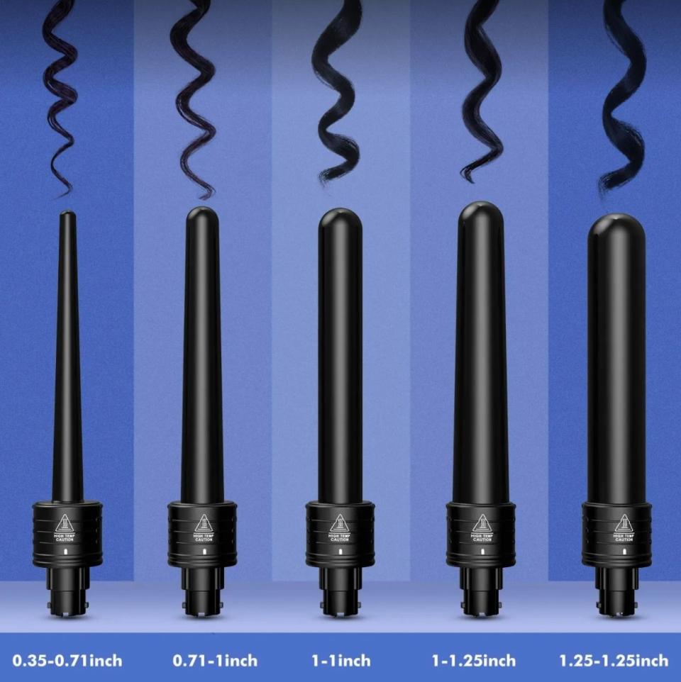 You'll get five different-sized, interchangeable barrels to help you create blowout-status curls and waves and save you a trip to the hair salon. <br /><br />It comes with a 0.35-0.71 inch, 0.71-1 inch, 1-1 inch, 1-1.25 inch, and 1.25-1.25 inch ceramic curling barrels. <br /><br /><strong>Promising review:</strong> "I bought this product for my girlfriend as a gift and she absolutely loves it! She used to only have a crimper but now that she has this wand set to curl her hair, she can do so many more styles. <strong>The different sizes of wands give for a wonderful variety of sizes to the curls that you want and they are very easy to interchange, which is a big plus in my eyes.</strong> I have had face razors that have interchangeable heads, I know not the same thing, and they can get stuck or have trouble clicking into place, but not with this. You do not have to worry about that at all, just line up the groves, twist the top into place, and bam you're done." &mdash; <a href="https://www.amazon.com/Homitt-Curling-Interchangeable-Ceramic-Protective/dp/B01IT0IIQK?&amp;linkCode=ll1&amp;tag=huffpost-bfsyndication-20&amp;linkId=607851e43907676dacc36c823aa8130c&amp;language=en_US&amp;ref_=as_li_ss_tl" target="_blank" rel="noopener noreferrer" data-a-size="small">Hayden Bullard</a><a href="https://www.amazon.com/gp/customer-reviews/R391IM14UPF3A0?tag=bfkayla-20&amp;ascsubtag=5906615%2C9%2C35%2Cd%2C0%2C0%2Cgoogle%2C962%3A1%3B901%3A2%3B900%3A2%3B974%3A2%3B975%3A2%3B982%3A2%2C16562662%2C0" target="_blank" rel="nofollow noopener noreferrer" data-skimlinks-tracking="5906615" data-vars-affiliate="Amazon" data-vars-href="https://www.amazon.com/gp/customer-reviews/R391IM14UPF3A0?tag=bfkayla-20&amp;ascsubtag=5906615%2C9%2C35%2Cmobile_web%2C0%2C0%2C16562662" data-vars-keywords="cleaning,fast fashion" data-vars-link-id="16562662" data-vars-price="" data-vars-product-id="20947017" data-vars-product-img="" data-vars-product-title="" data-vars-retailers="Amazon"><br /><br /></a><strong>Get it from Amazon for <a href="https://www.amazon.com/Homitt-Curling-Interchangeable-Ceramic-Protective/dp/B01IT0IIQK?&amp;linkCode=ll1&amp;tag=huffpost-bfsyndication-20&amp;linkId=607851e43907676dacc36c823aa8130c&amp;language=en_US&amp;ref_=as_li_ss_tl" target="_blank" rel="nofollow noopener noreferrer" data-skimlinks-tracking="5906615" data-vars-affiliate="Amazon" data-vars-asin="B01IT0IIQK" data-vars-href="https://www.amazon.com/dp/B01IT0IIQK?tag=bfkayla-20&amp;ascsubtag=5906615%2C9%2C35%2Cmobile_web%2C0%2C0%2C16562665" data-vars-keywords="cleaning,fast fashion" data-vars-link-id="16562665" data-vars-price="" data-vars-product-id="18072748" data-vars-product-img="https://m.media-amazon.com/images/I/41dGcj2wyJL.jpg" data-vars-product-title="Homitt ATMOKO by 5 in Curling Wand Set with 5 Interchangeable Hair Wand Curling Iron Ceramic Barrels and a Heat Protective Glove, Black (Pack of 5)" data-vars-retailers="Amazon">$36.99</a>.</strong>