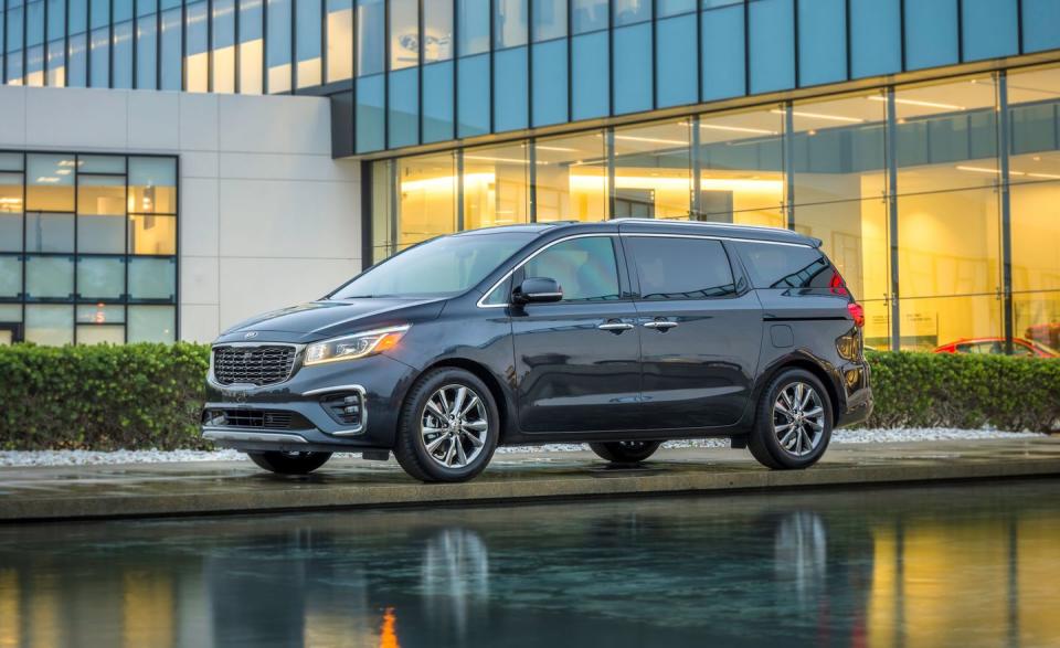 <p>Kia kills the <a href="https://www.caranddriver.com/kia/sedona" rel="nofollow noopener" target="_blank" data-ylk="slk:Sedona;elm:context_link;itc:0;sec:content-canvas" class="link ">Sedona</a> nameplate following the 2021 model year and instead christens its new-for-2022 minivan (or MPV, as Kia calls it) the <a href="https://www.caranddriver.com/kia/carnival" rel="nofollow noopener" target="_blank" data-ylk="slk:Carnival;elm:context_link;itc:0;sec:content-canvas" class="link ">Carnival</a>. Despite its different nomenclature, the Carnival is by all accounts the Sedona’s successor. Still, we’re pouring one out to the Sedona, a moniker that served the Korean brand well for 20 model years.</p>