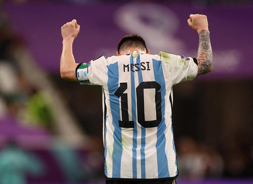 Soccer Football - FIFA World Cup Qatar 2022 - Group C - Argentina v Mexico - Lusail Stadium, Lusail, Qatar - November 26, 2022 Argentina's Lionel Messi celebrates after the match REUTERS/Kai Pfaffenbach     TPX IMAGES OF THE DAY