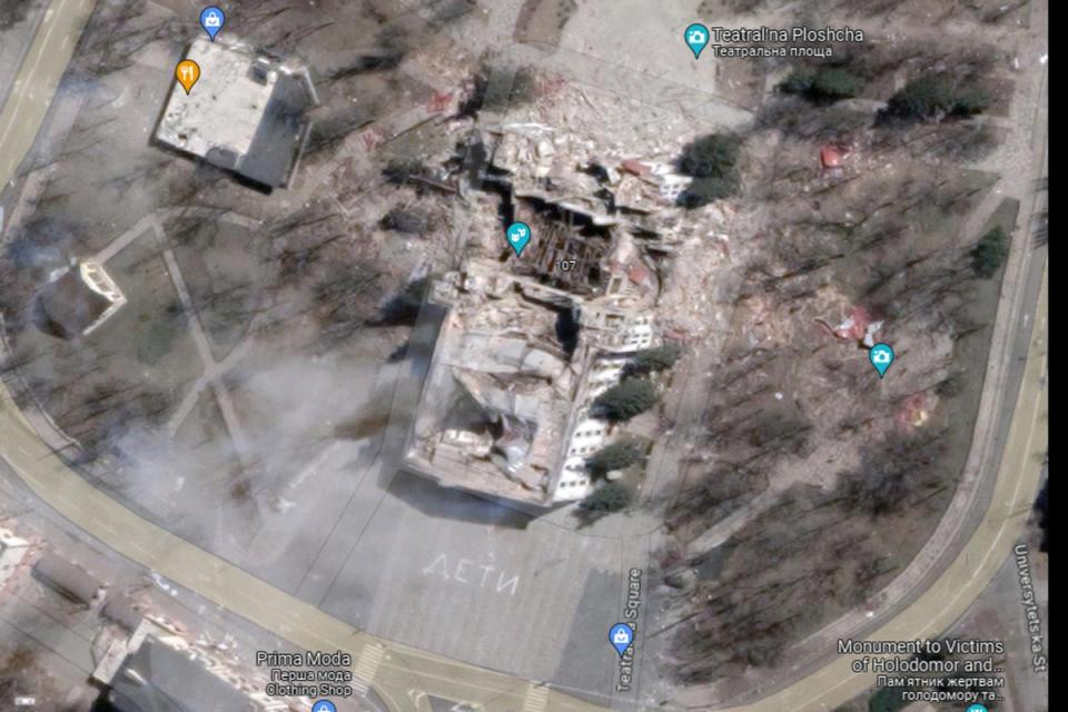 The destroyed Donetsk Academic Regional Drama Theatre in Mariupol (Google Maps)