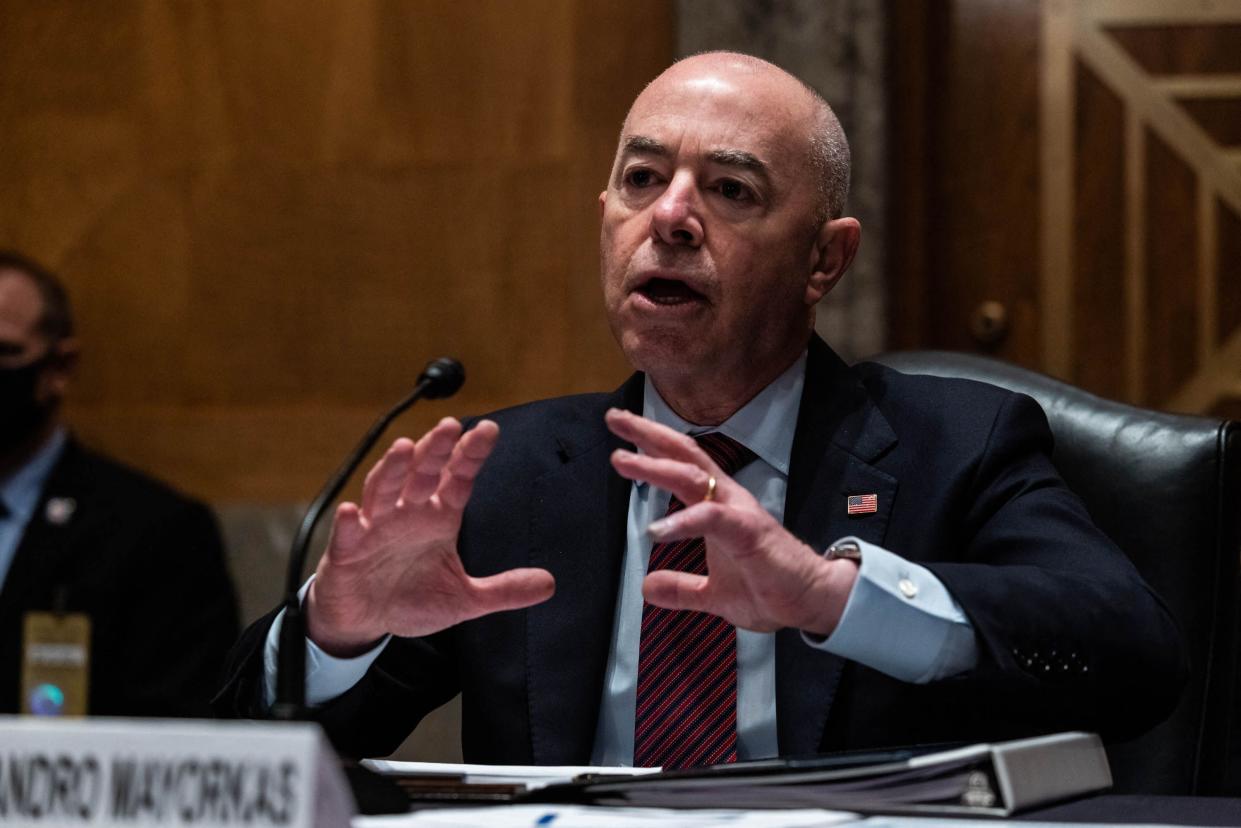 US Department of Homeland Security Secretary, Alejandro Mayorkas, testifies before a Senate Homeland Security and Governmental Affairs hearing on the department's actions to address unaccompanied immigrant children, on Capitol Hill in Washington, DC, May 13, 2021.