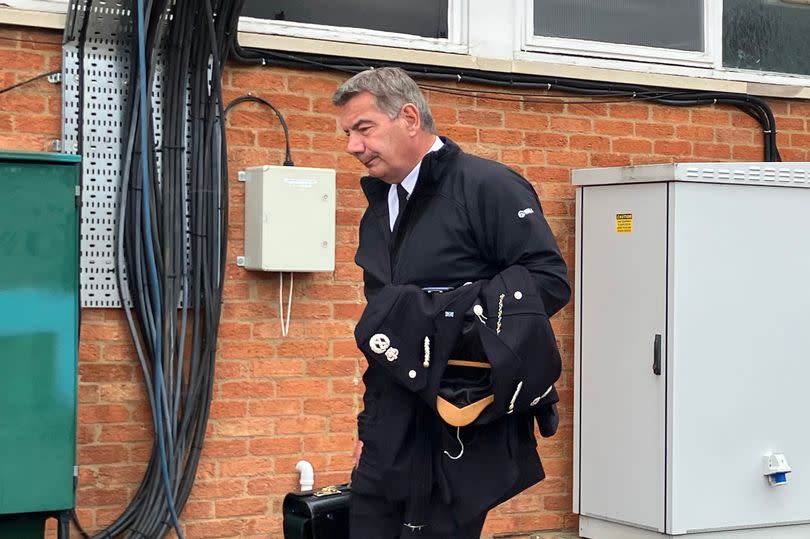 Nick Adderley leaving the hearing on May 31, when he was last in attendance