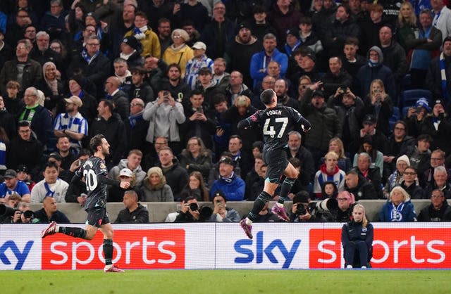 Manchester City's Phil Foden has scored eight goals in 10 appearances against Brighton