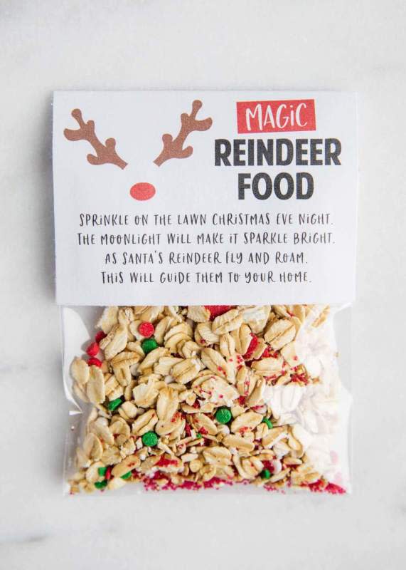 <p>I Heart Naptime</p><p>The perfect little bag for little hands to sprinkle on the lawn Christmas Eve.</p><p><strong>Get the recipe: <a href="https://www.iheartnaptime.net/magic-reindeer-food/" rel="nofollow noopener" target="_blank" data-ylk="slk:Magic Reindeer Food;elm:context_link;itc:0;sec:content-canvas" class="link ">Magic Reindeer Food</a></strong></p>