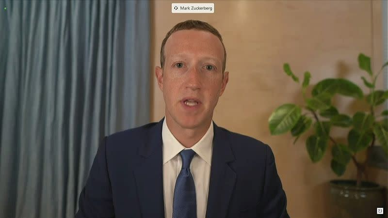 Facebook CEO Zuckerberg testifies remotely at Senate Judiciary Committee hearing about Facebook and Twitter's content moderation decisions on Capitol Hill in Washington