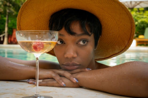 Naomi Ackie as Frida in 'Blink Twice.' - Credit: Carlos Somonte/Amazon Studios