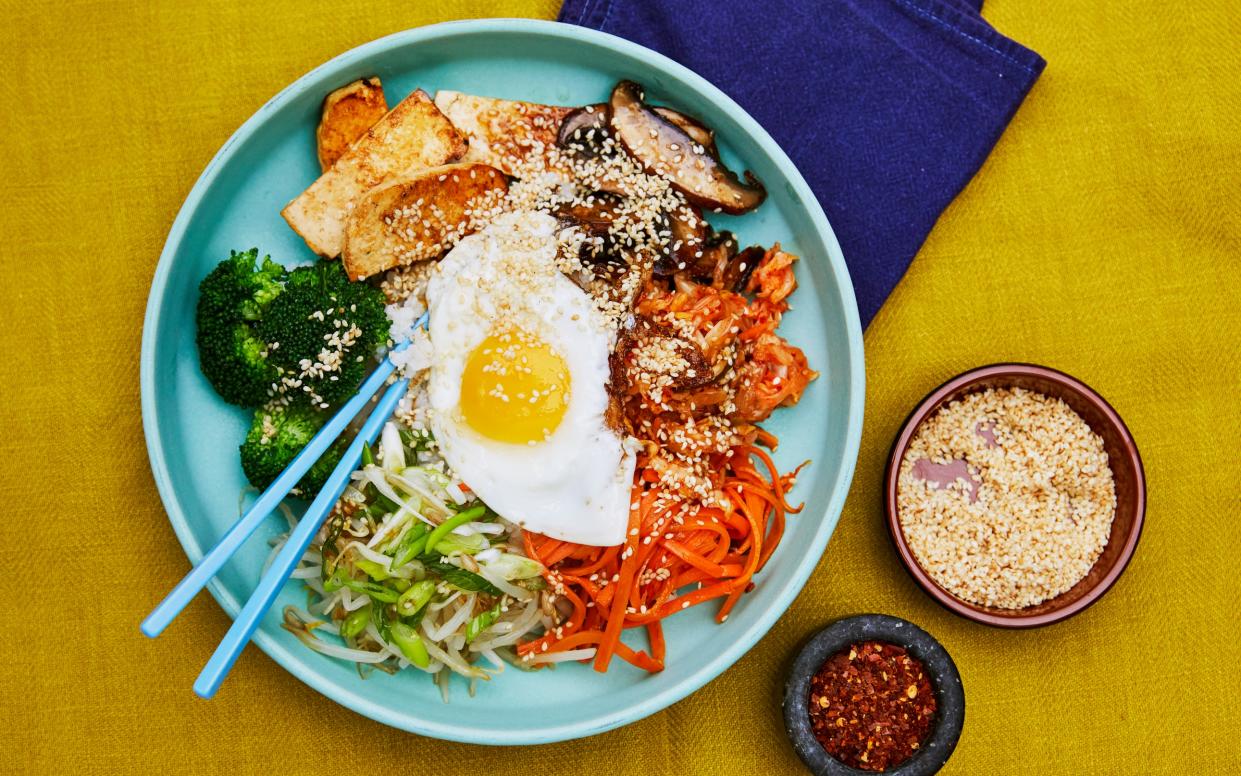 Short-grain rice bowls with mushrooms, fried eggs and sesame  - Emli Bendixen