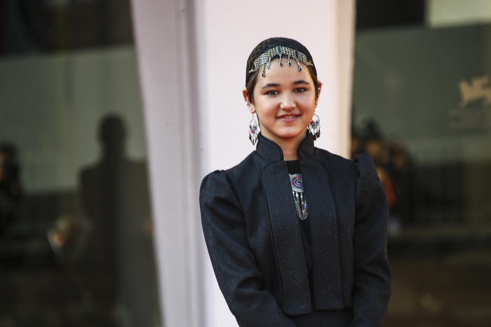 Actress Shamila Shirzad poses for photographers upon arrival at the premiere of the film 'Khorshid (Sun Children)' during the 77th edition of the Venice Film Festival in Venice, Italy, Sunday, Sept. 6, 2020. (Photo by Joel C Ryan/Invision/AP)