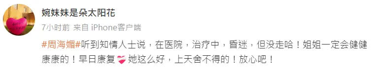 ▲《新京報》記者稱周海媚沒有過世。（圖／翻攝自婉妹妹是朵太陽花微博）