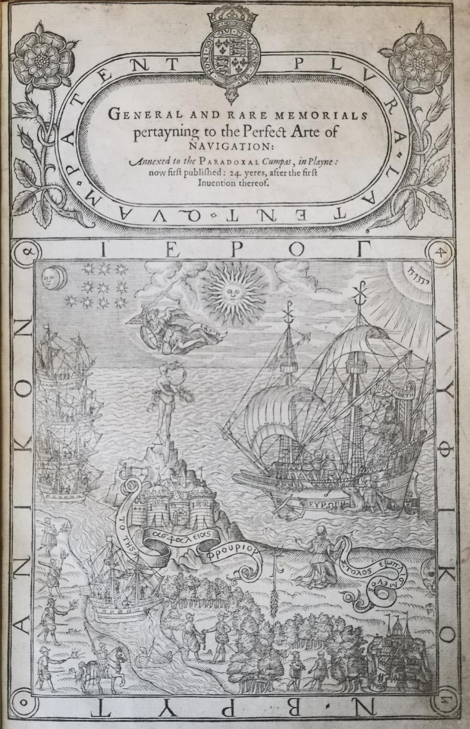 Η σελίδα τίτλου του βιβλίου του John Dee του 1577 για την τέχνη της ναυσιπλοΐας ενσωματώνει εσωτερικά σύμβολα, όπως τον ήλιο, το φεγγάρι, τα αστέρια και ένα λαμπερό τετραγράμματο, για να συμβολίσει τη θεϊκή έγκριση του βρετανικού ιμπεριαλισμού υπό τη βασίλισσα Ελισάβετ 1. 