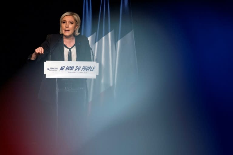 Front National party candiadate Marine Le Pen, pictured on April 5, 2017, was "surprised" by President Donald Trump's decision to order air strikes in Syria