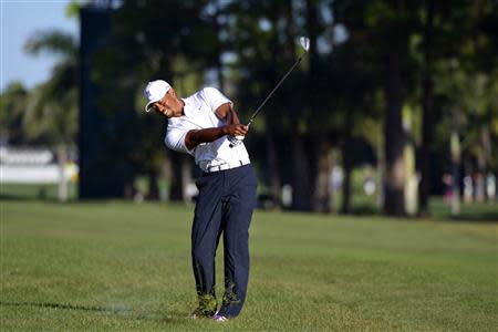 Mar 1, 2014; Palm Beach Gardens, FL, USA; Tiger Woods on the 3rd fairway during the third round of The Honda Classic golf tournament at PGA National GC Champion Course. Bob Donnan-USA TODAY Sports