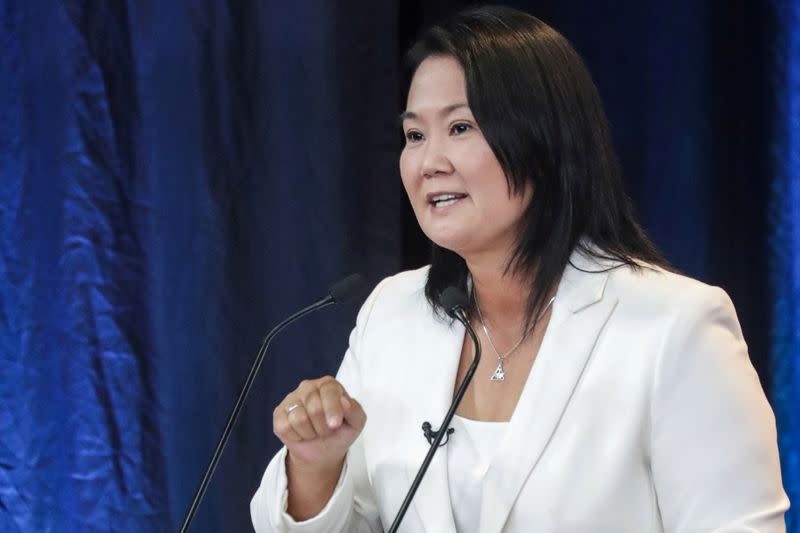 IMAGEN DE ARCHIVO. La candidata presidencial Keiko Fujimori durante un debate con su rival Pedro Castillo antes del balotaje del 6 de junio, en Arequipoa, Perú