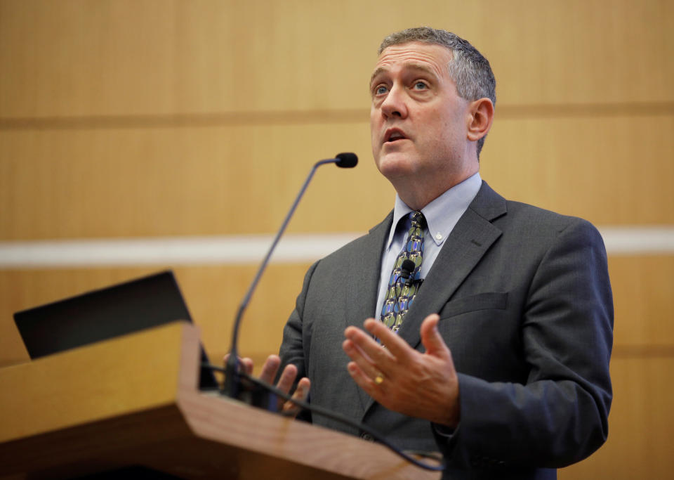 St. Louis Federal Reserve Bank President James Bullard speaks at a public lecture in Singapore October 8, 2018. REUTERS/Edgar Su