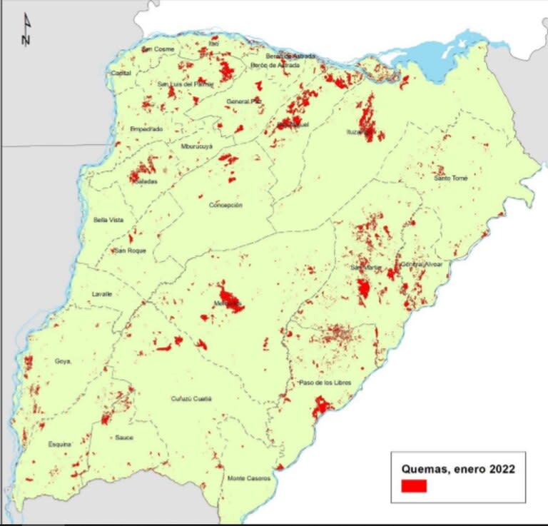 Las quemas en enero, según el relevamiento de INTA Corrientes