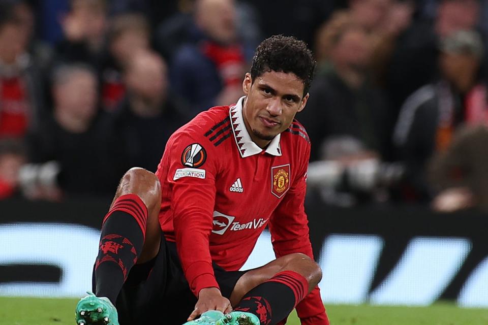 An ankle issue has ruled Raphael Varane out since mid-April (Manchester United via Getty Imag)
