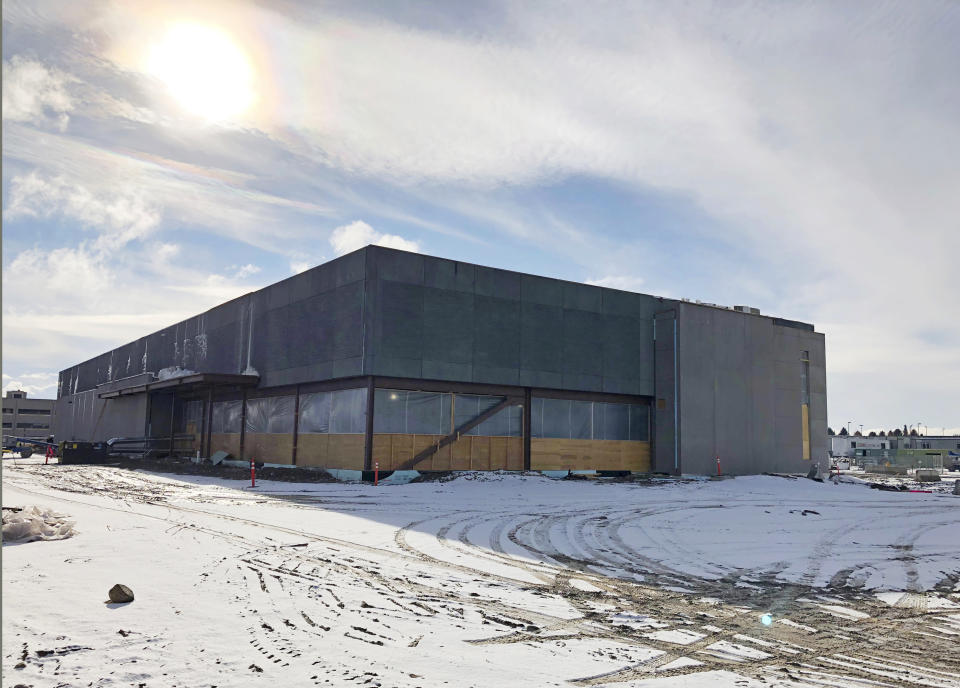 This Nov. 29, 2018 photo shows the new Cyber Integration Center being built in Idaho Falls, Idaho, that will be ready next fall. It's part of an effort by the United States to catch up with what cybersecurity experts say are threats to critical infrastructure control systems to energy pipelines, hydroelectric projects, drinking water systems and nuclear power plants. (AP Photo/Keith Ridler)