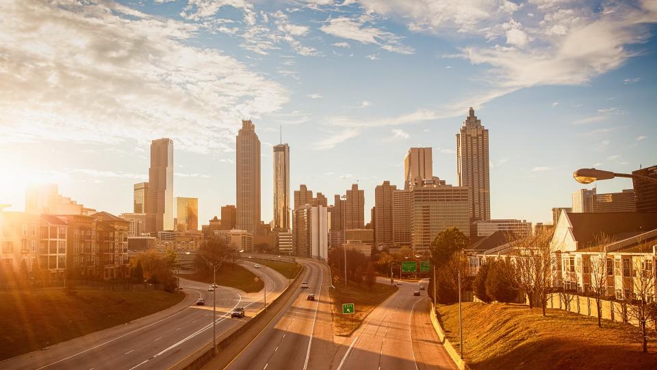 View of the Atlanta skyline on a beautiful night.