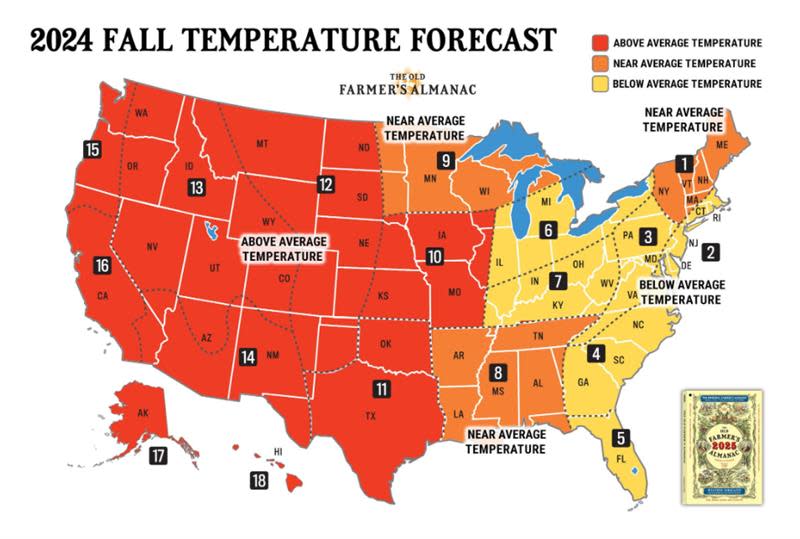 Map of the 2024 fall temperature forecast across the U.S.
