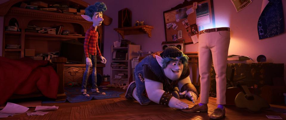 Brothers Ian (voiced by Tom Holland) and Barley (Chris Pratt) have to fix a spell that magically conjures only half their dad in "Onward."