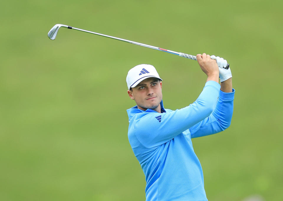 Ludvig Åberg, who finished in second at the Masters last month, will be playing with a knee brace this week at Valhalla. 