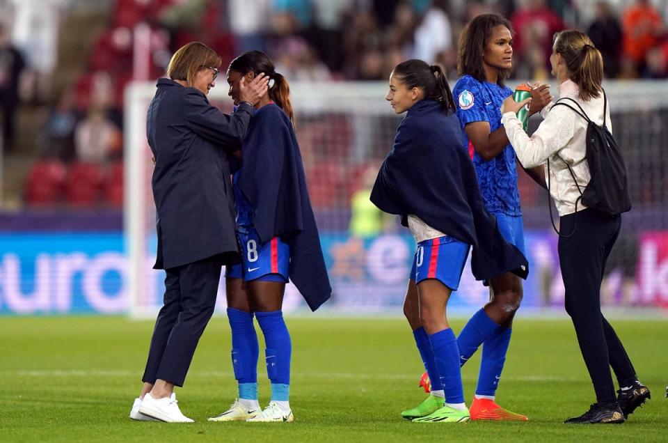 France head coach Corinne Diacre was pleased to see her side progress through with a game to spare (Tim Goode/PA) (PA Wire)