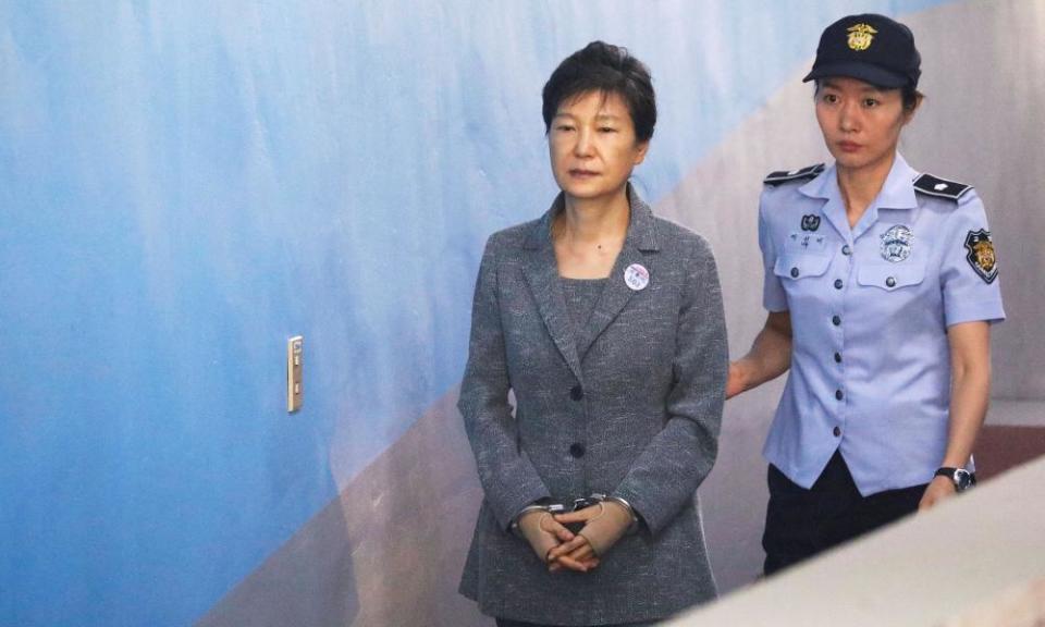 Park Geun-hye arrives at a court in Seoul in August 2017.