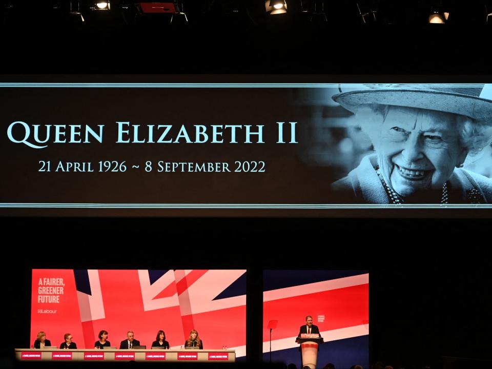 Sir Keir Starmer pays tribute to the Queen during the Labour conference (AFP via Getty Images)