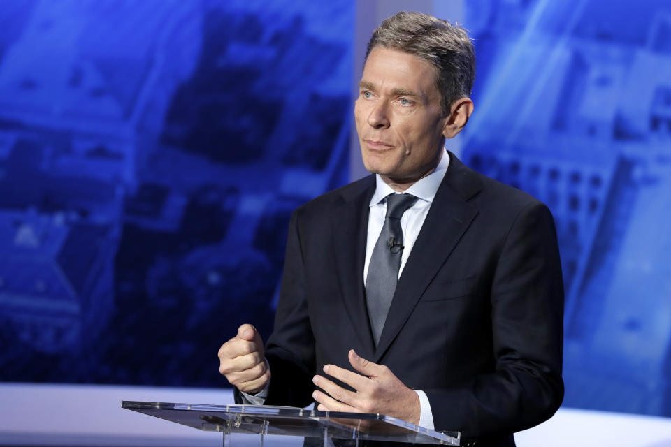 Democratic candidate Tom Malinowski speaks during a U.S. Congressional District 7 debate with Republican candidate Leonard Lance, Wednesday, Oct. 17, 2018, in Newark, N.J. (AP Photo/Julio Cortez)