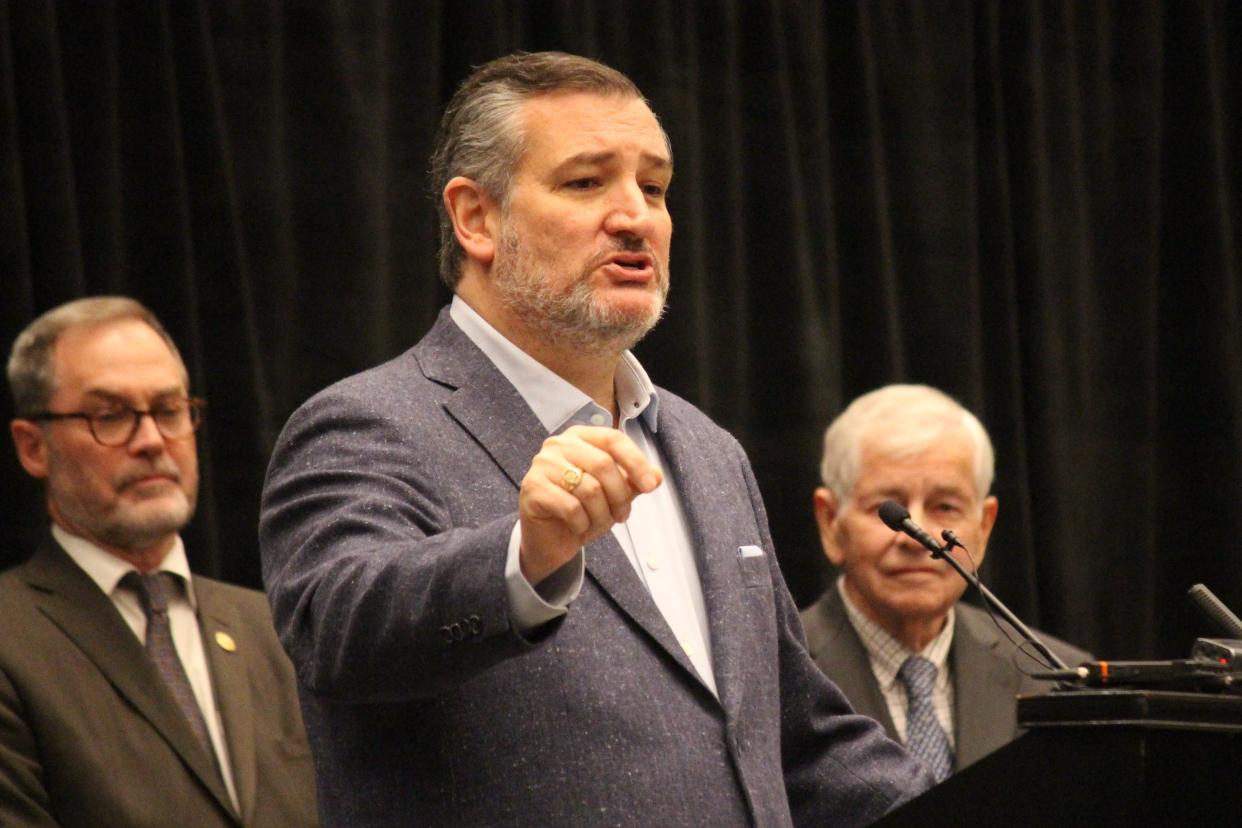 U.S. Sen. Ted Cruz, R-Texas, speaks at a MOTRAN meeting Tuesday at the Bush Convention Center in Midland.
