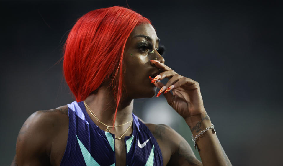 U.S. sprinter Sha'Carri Richardson was banned from the 2020 Summer Olympics after testing positive for marijuana shortly before the Games. (VIRGINIE LEFOUR/BELGA MAG/AFP via Getty Images)