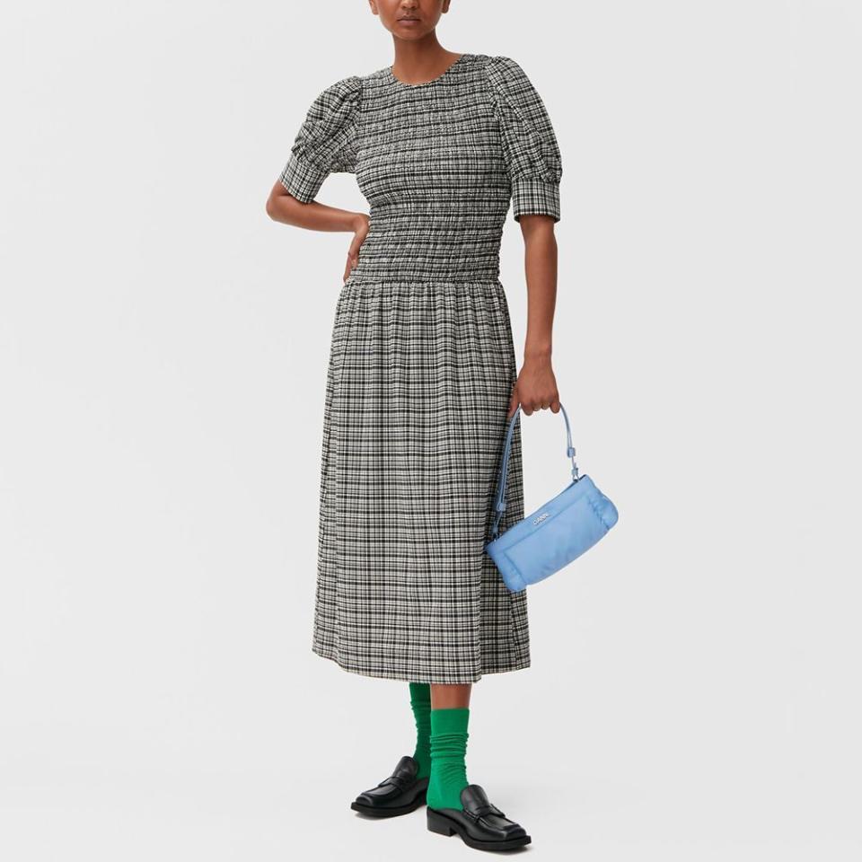 Seersucker Smocked Midi Dress